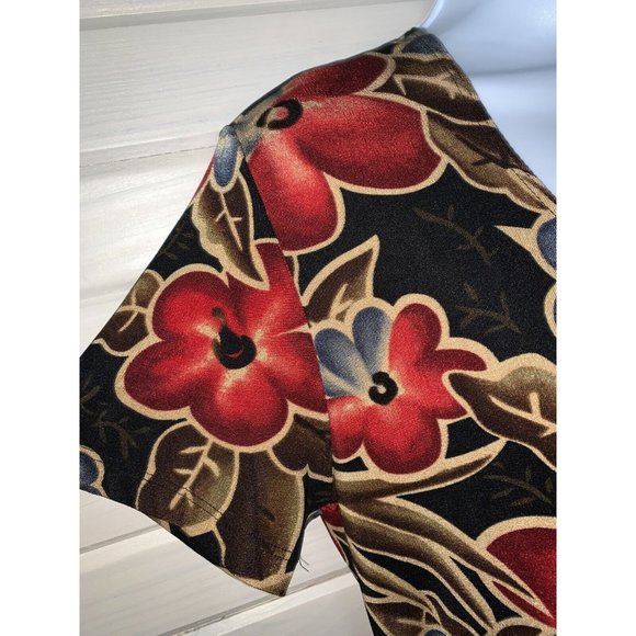 VTG Janana’s Sz ?? (See Meas) Red Khaki Floral Slinky Pullover Tunic Stretch EUC - Picture 4 of 8